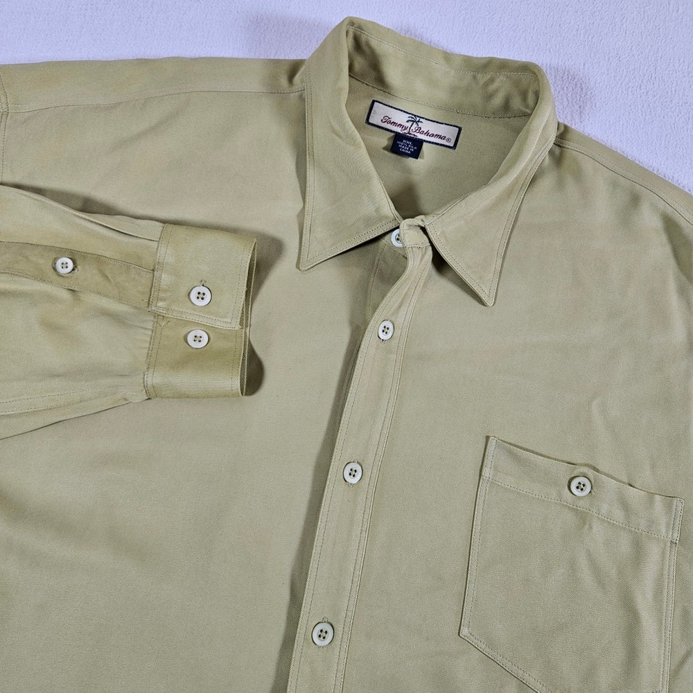 Tommy Bahama Button Down Shirt Mens XXL Sage Green Silk Long Sleeve 53-T30982